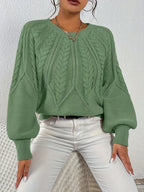 Women's Relaxed Cable Knit Jumper with Lantern Sleeves