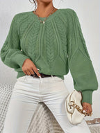 Women's Relaxed Cable Knit Jumper with Lantern Sleeves