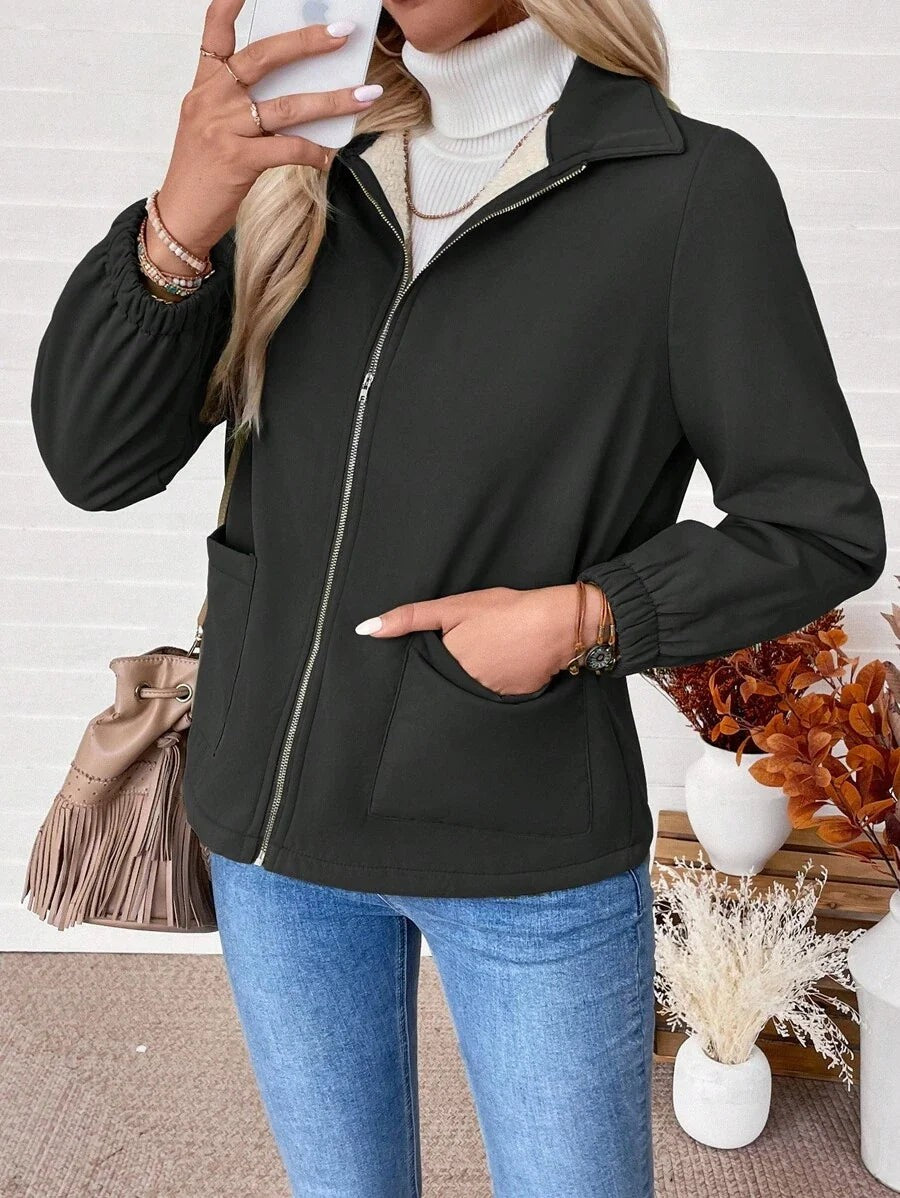 Women's Relaxed Shearling Jacket with Sherpa Lining