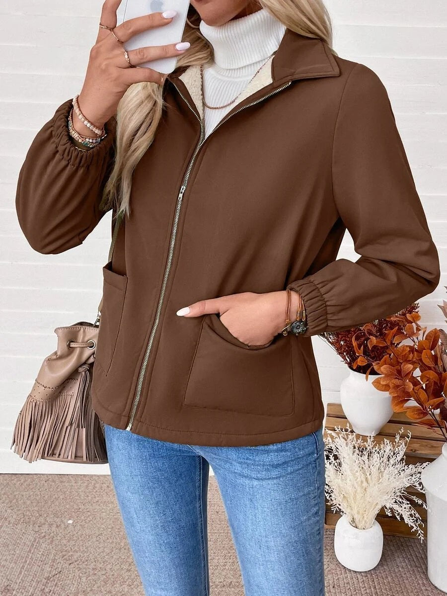 Women's Relaxed Shearling Jacket with Sherpa Lining