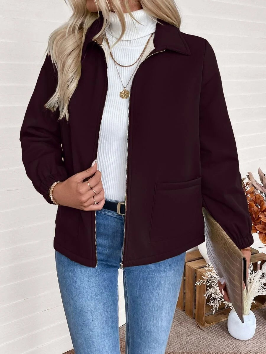 Women's Relaxed Shearling Jacket with Sherpa Lining