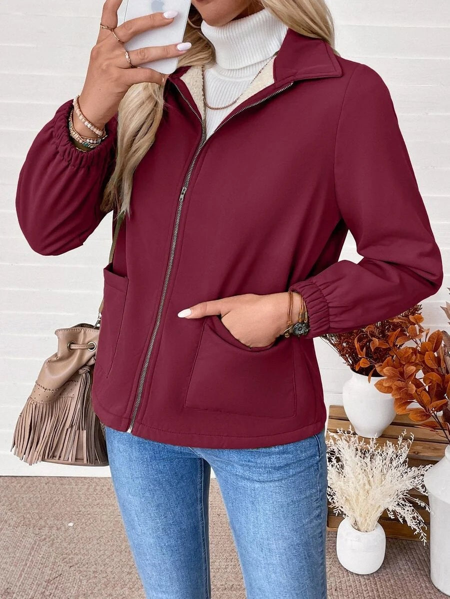 Women's Relaxed Shearling Jacket with Sherpa Lining