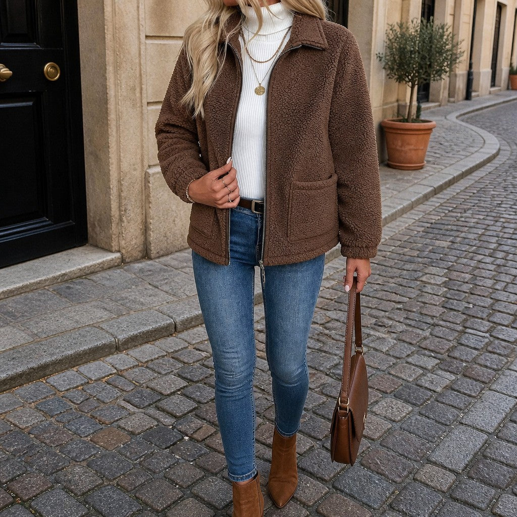 Women's Relaxed Shearling Jacket with Sherpa Lining