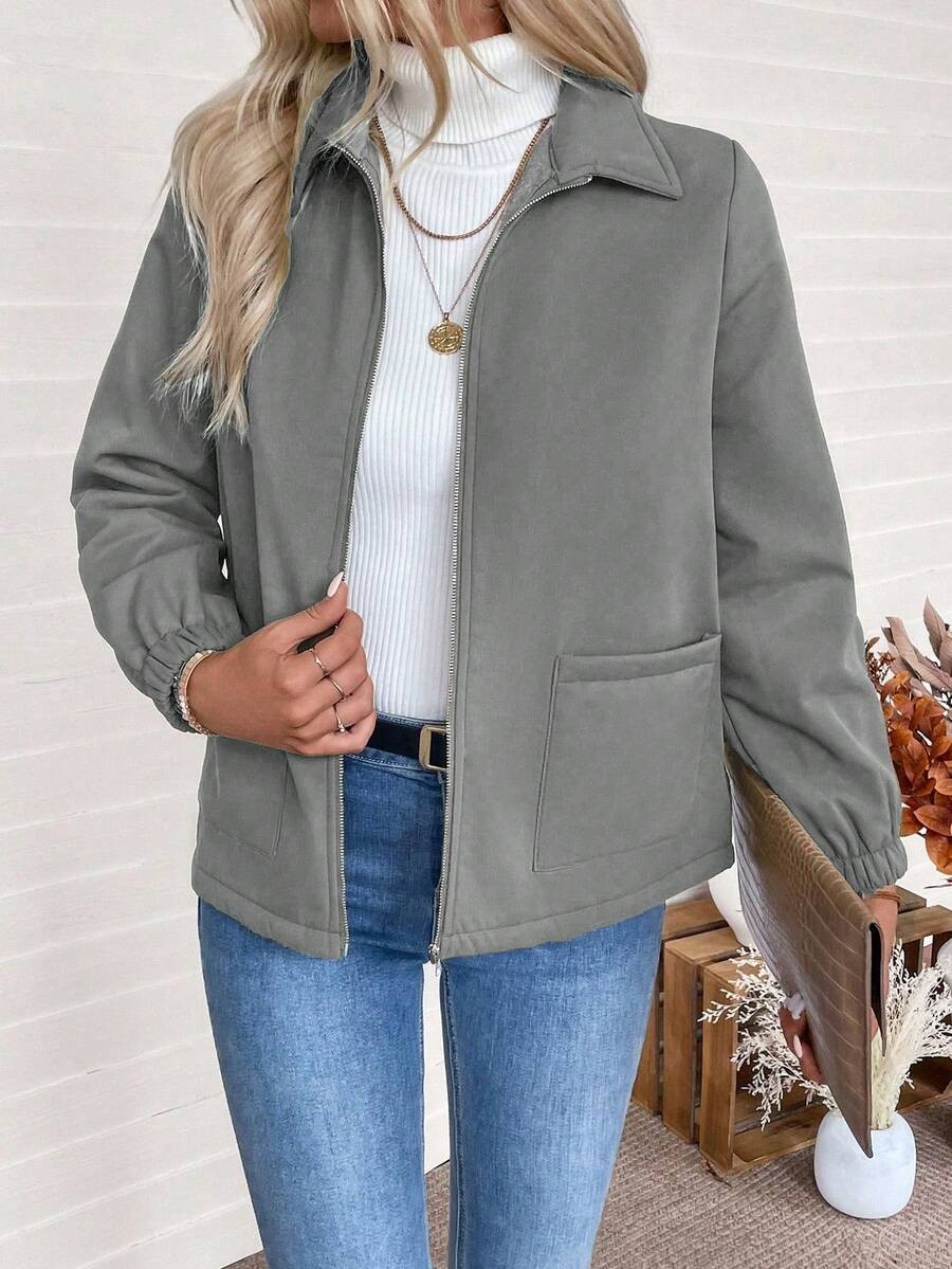 Women's Relaxed Shearling Jacket with Sherpa Lining