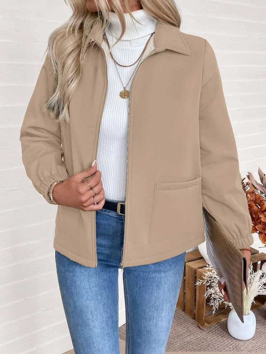 Women's Relaxed Shearling Jacket with Sherpa Lining