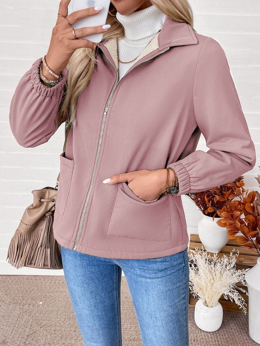 Women's Relaxed Shearling Jacket with Sherpa Lining