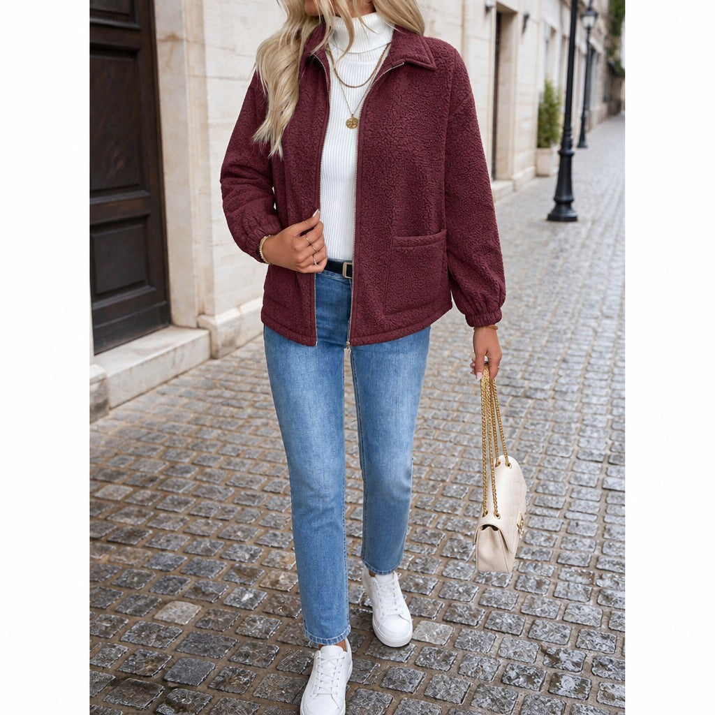 Women's Relaxed Shearling Jacket with Sherpa Lining