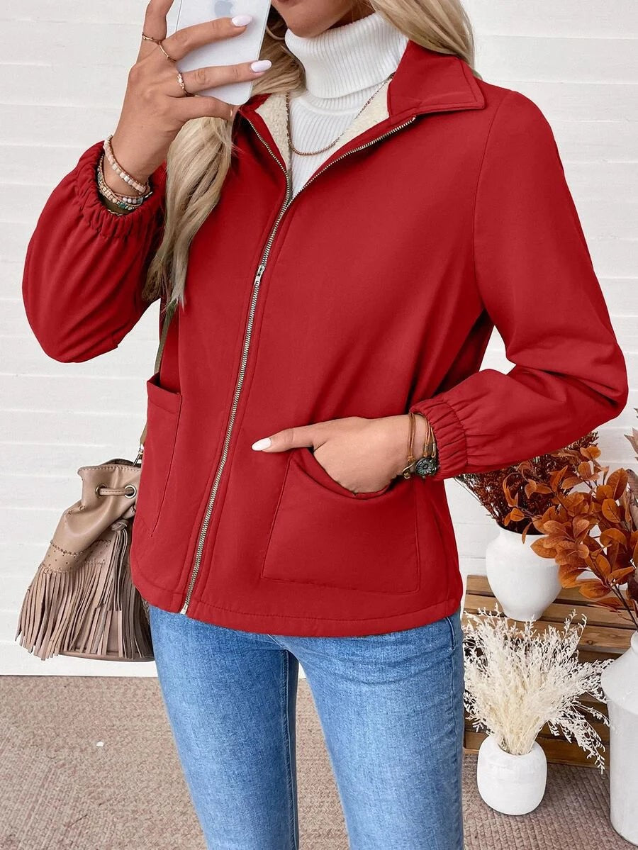 Women's Relaxed Shearling Jacket with Sherpa Lining