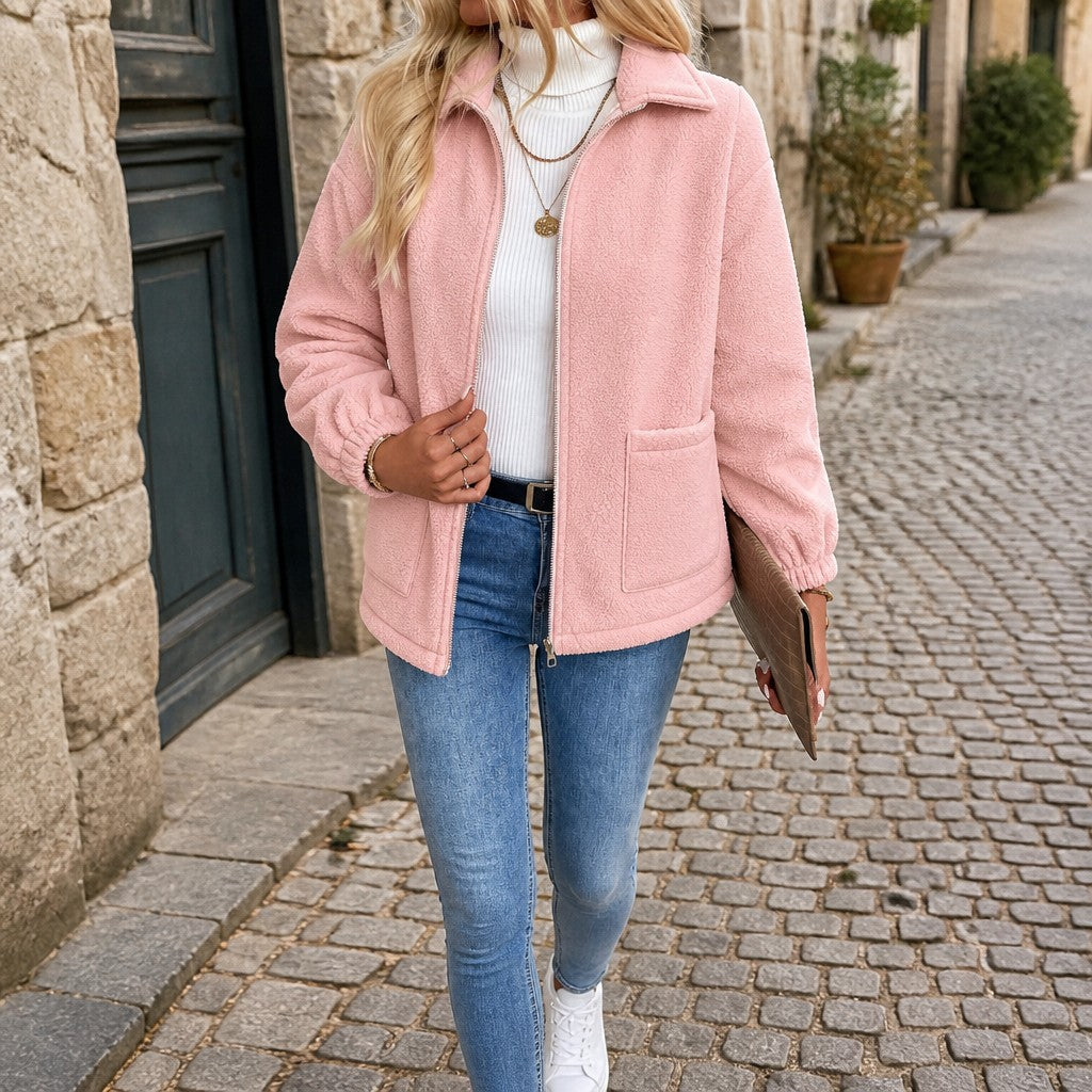 Women's Relaxed Shearling Jacket with Sherpa Lining