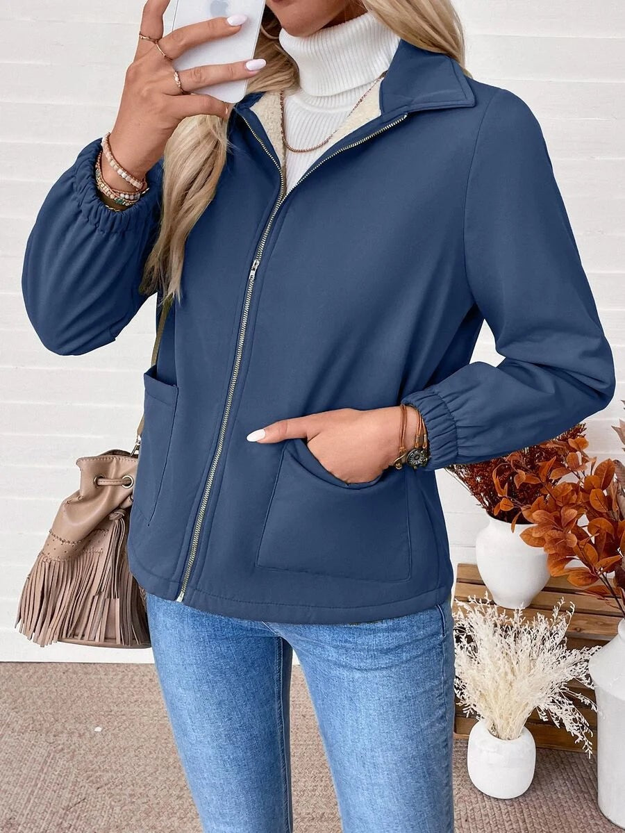 Women's Relaxed Shearling Jacket with Sherpa Lining