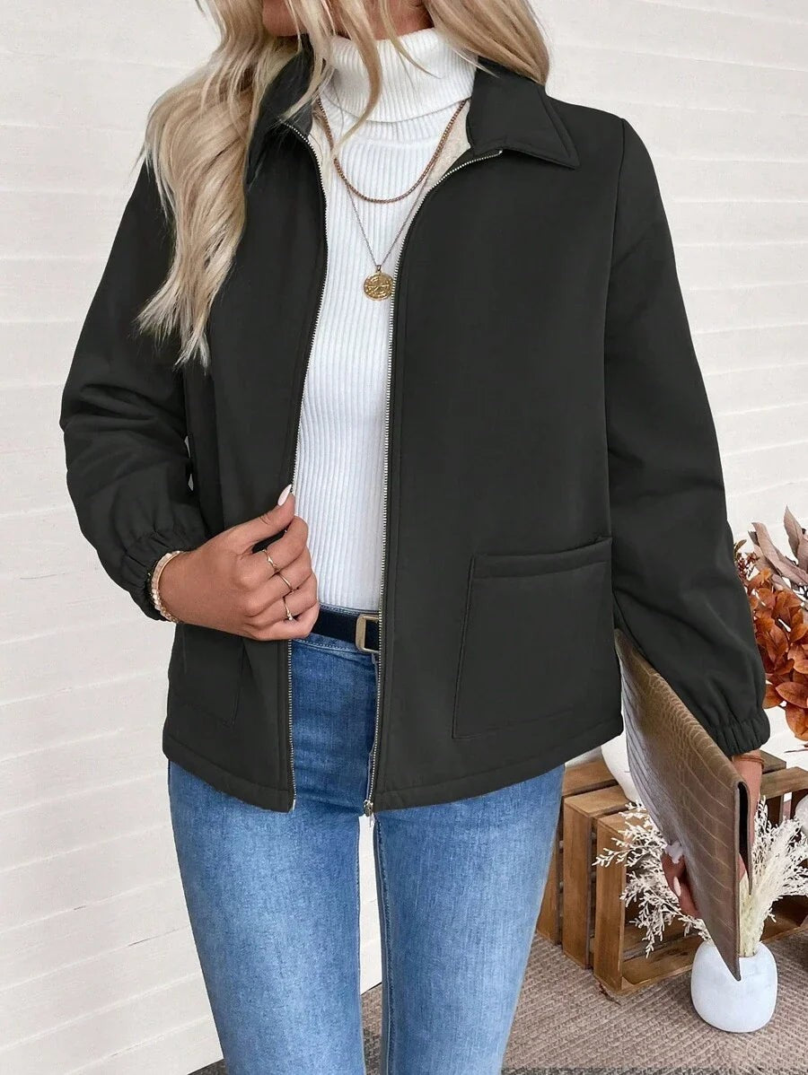 Women's Relaxed Shearling Jacket with Sherpa Lining