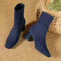Women's Ribbed Knit Block Heel Ankle Boots