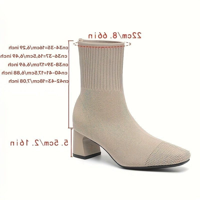 Women's Ribbed Knit Block Heel Ankle Boots