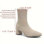 Women's Ribbed Knit Block Heel Ankle Boots