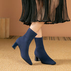 Women's Ribbed Knit Block Heel Ankle Boots