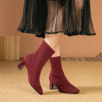 Women's Ribbed Knit Block Heel Ankle Boots