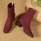 Women's Ribbed Knit Block Heel Ankle Boots