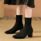Women's Ribbed Knit Block Heel Ankle Boots