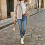 Women's Ribbed Teddy Jacket with Wide Collar