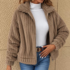 Women's Ribbed Teddy Jacket with Wide Collar