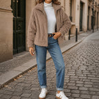 Women's Ribbed Teddy Jacket with Wide Collar