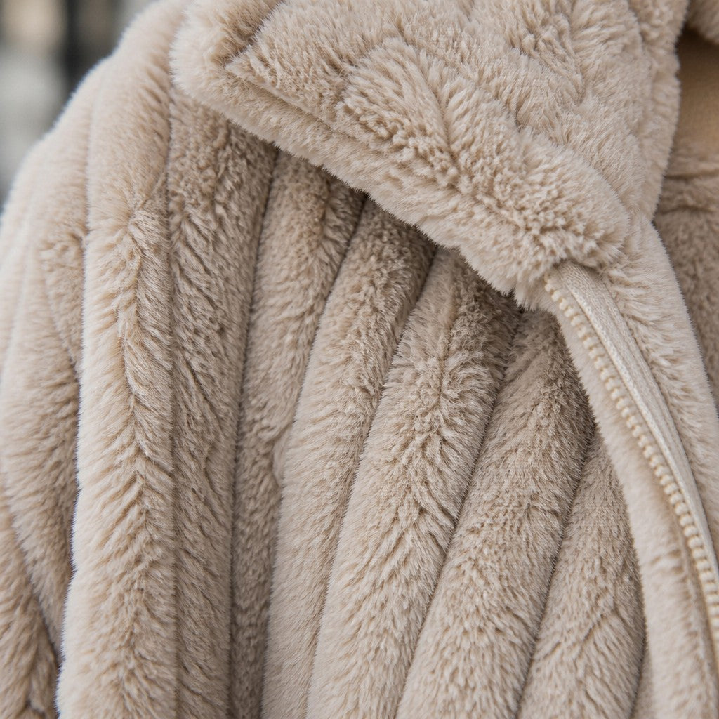 Women's Ribbed Teddy Jacket with Wide Collar