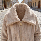 Women's Ribbed Teddy Jacket with Wide Collar