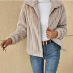 Women's Ribbed Teddy Jacket with Wide Collar