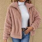 Women's Ribbed Teddy Jacket with Wide Collar