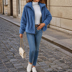 Women's Ribbed Teddy Jacket with Wide Collar