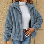 Women's Ribbed Teddy Jacket with Wide Collar