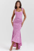 Women's Ruched Bodycon Maxi Wedding Guest Dress