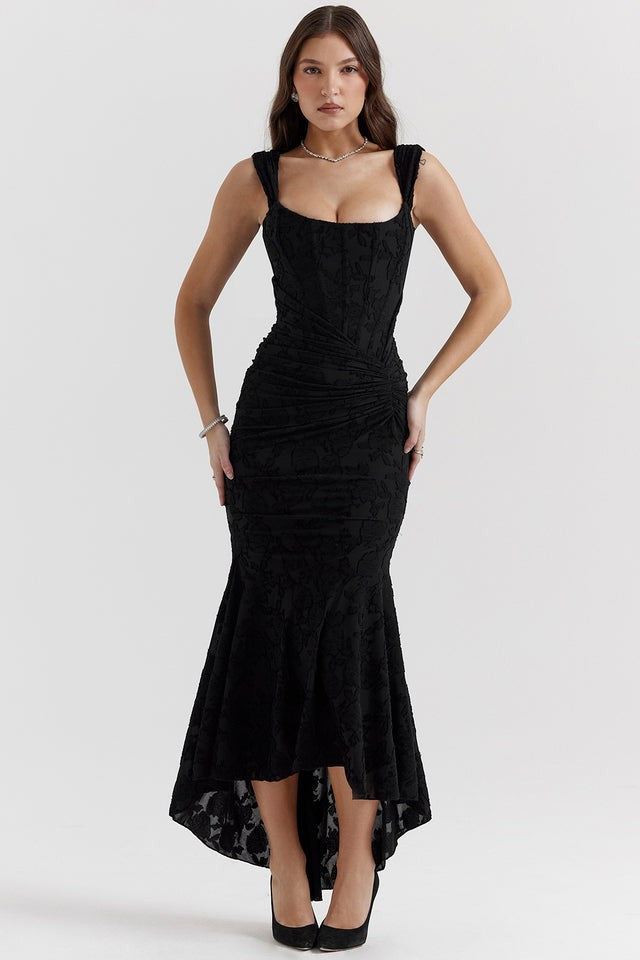 Women's Ruched Bodycon Maxi Wedding Guest Dress