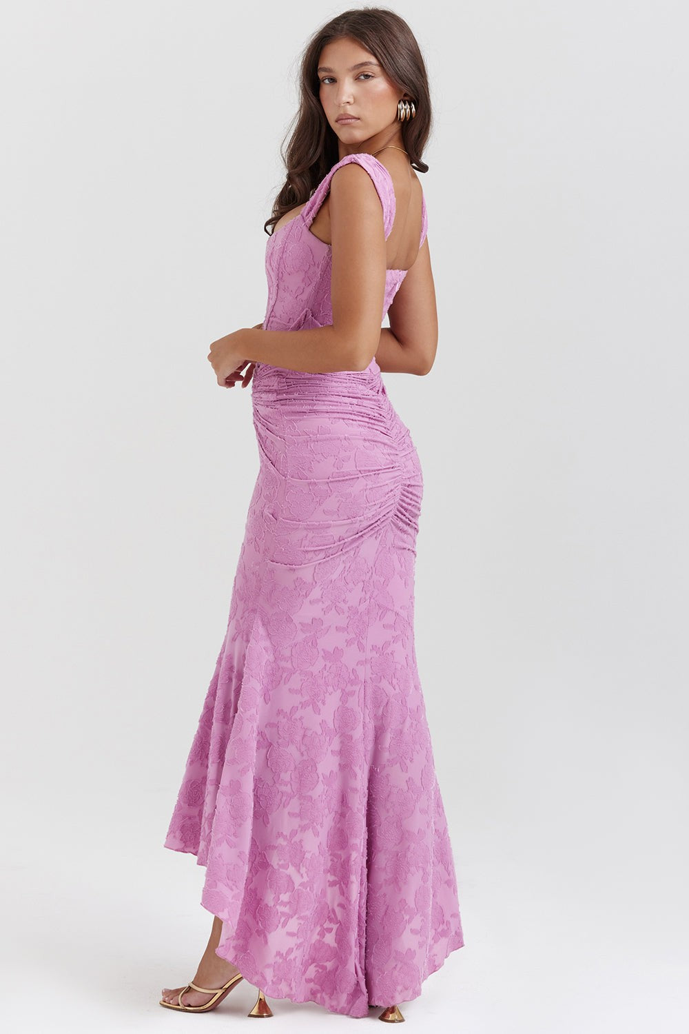 Women's Ruched Bodycon Maxi Wedding Guest Dress