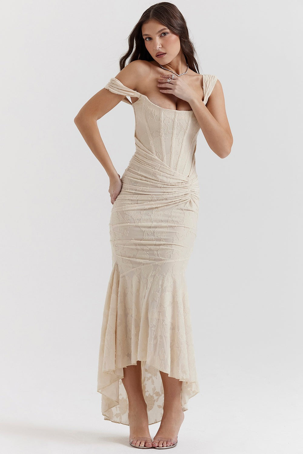 Women's Ruched Bodycon Maxi Wedding Guest Dress
