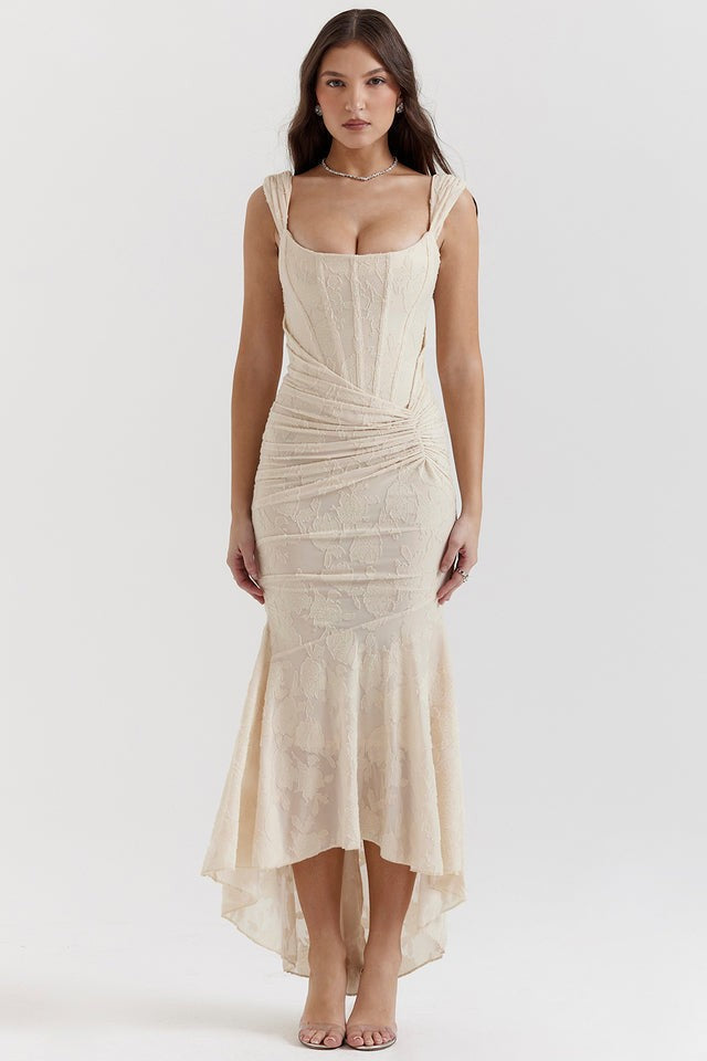 Women's Ruched Bodycon Maxi Wedding Guest Dress