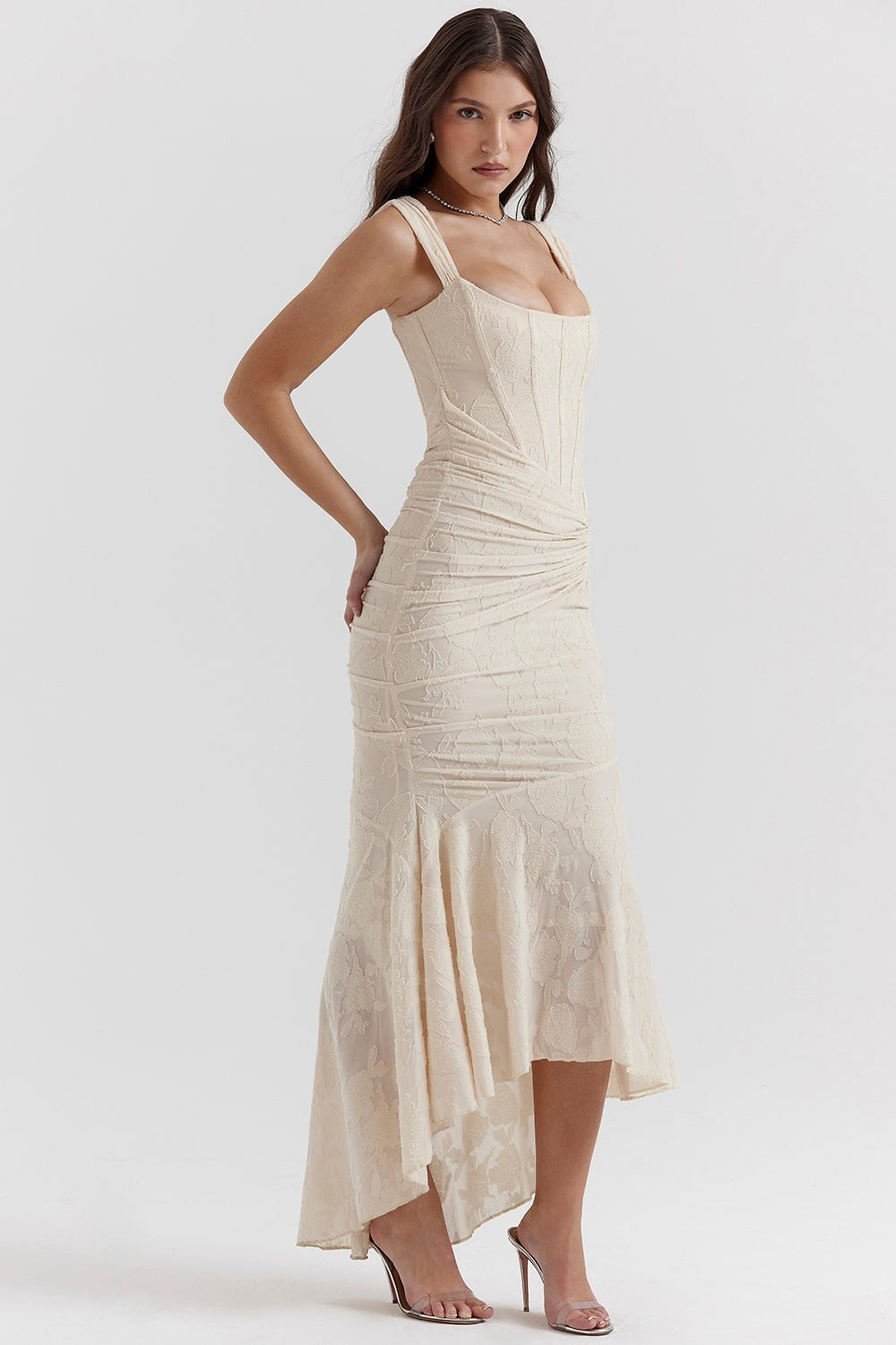 Women's Ruched Bodycon Maxi Wedding Guest Dress