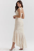 Women's Ruched Bodycon Maxi Wedding Guest Dress