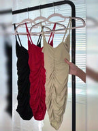 Women's Ruched V-Neck Bodycon Cocktail Dress