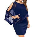 Women's Sequin Trim Cold Shoulder Midi Cocktail Dress