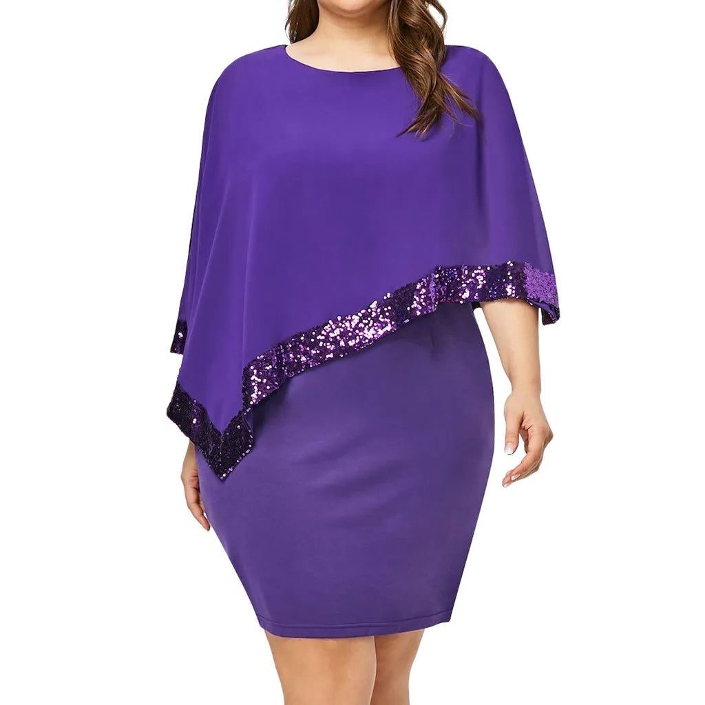 Women's Sequin Trim Cold Shoulder Midi Cocktail Dress