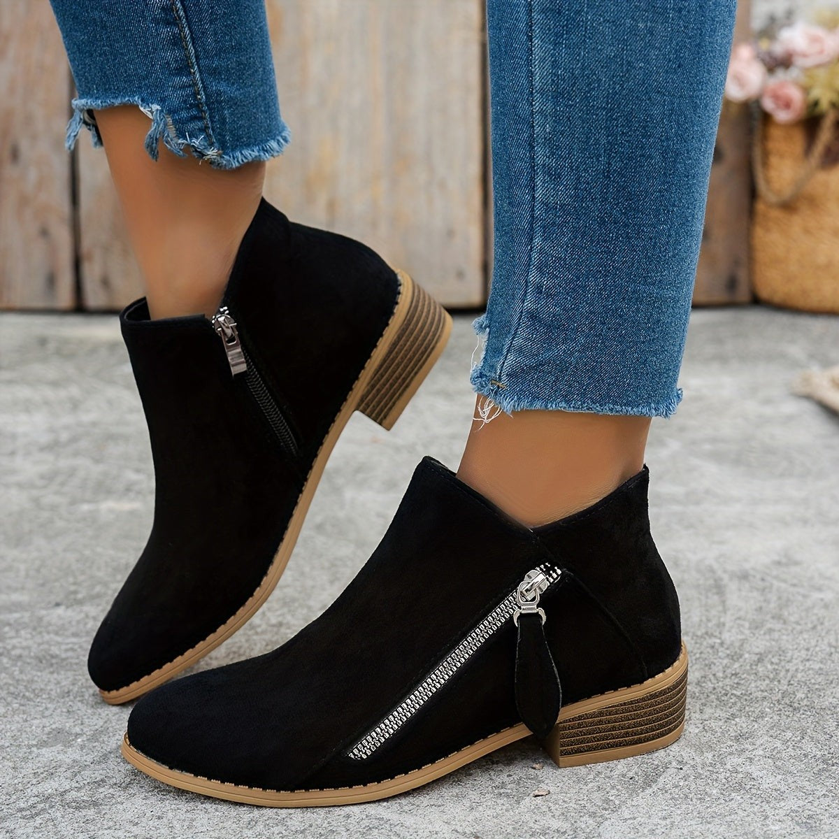 Women's Side-Zip Block Heel Ankle Boots