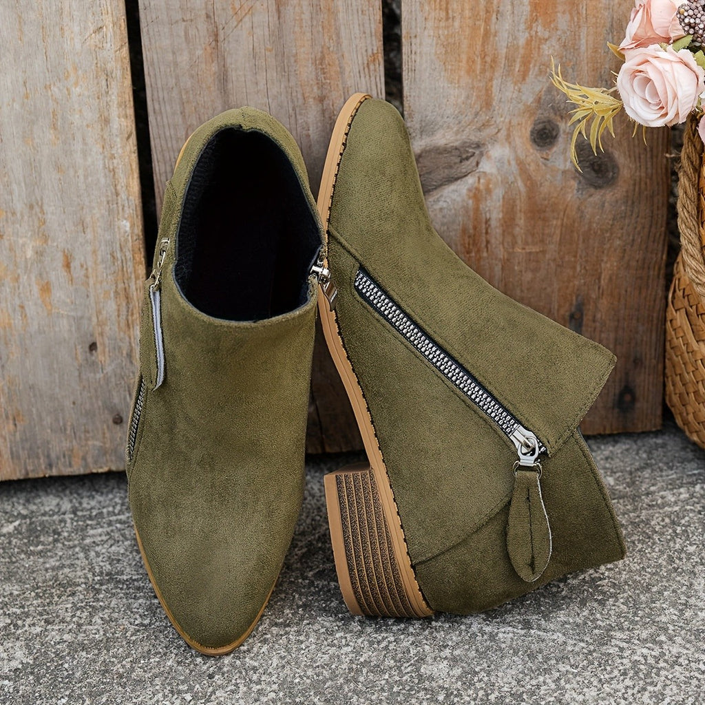 Women's Side-Zip Block Heel Ankle Boots