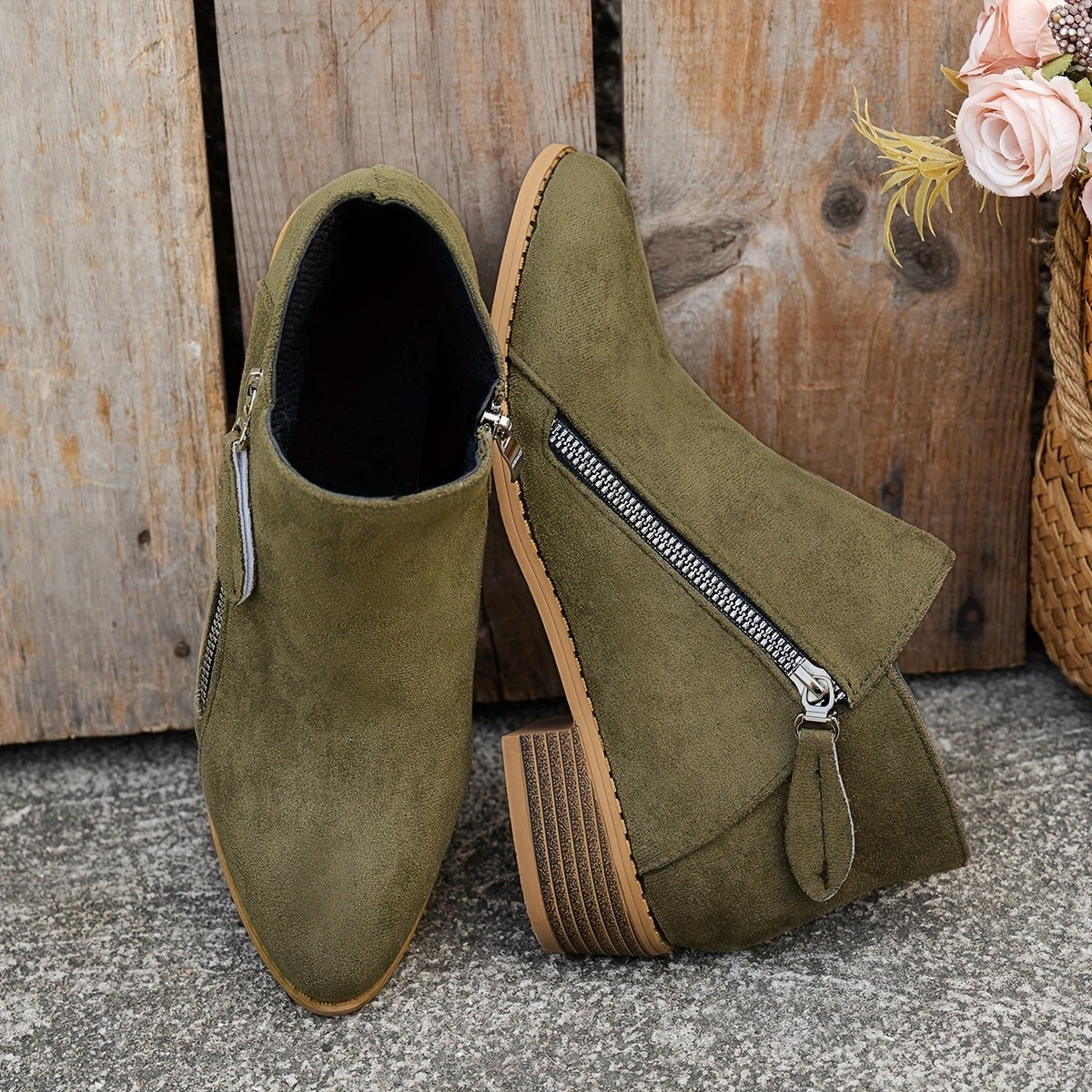 Women's Side-Zip Block Heel Ankle Boots