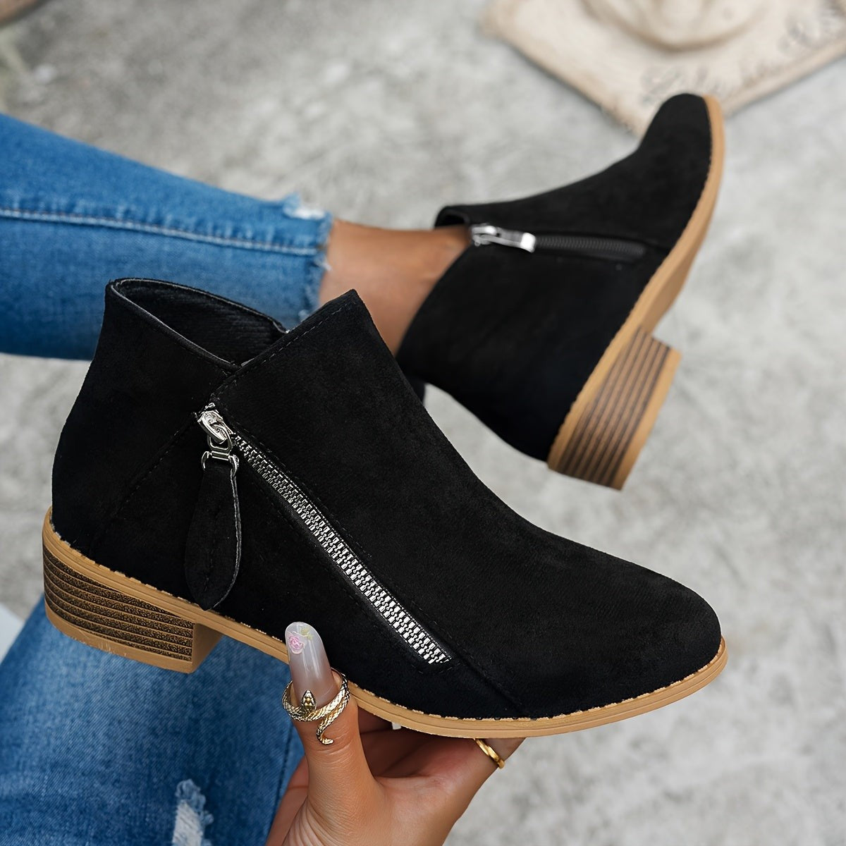 Women's Side-Zip Block Heel Ankle Boots