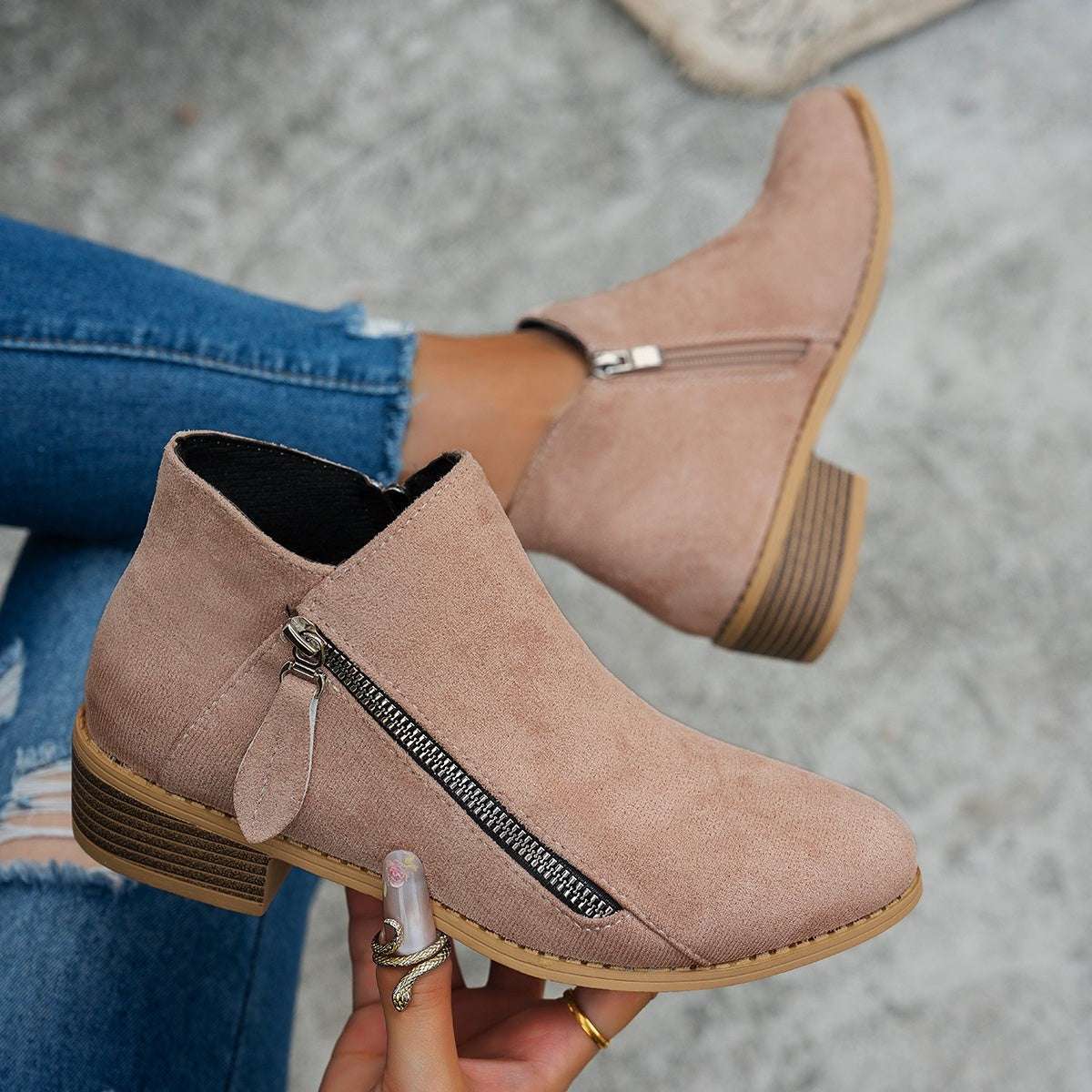 Women's Side-Zip Block Heel Ankle Boots