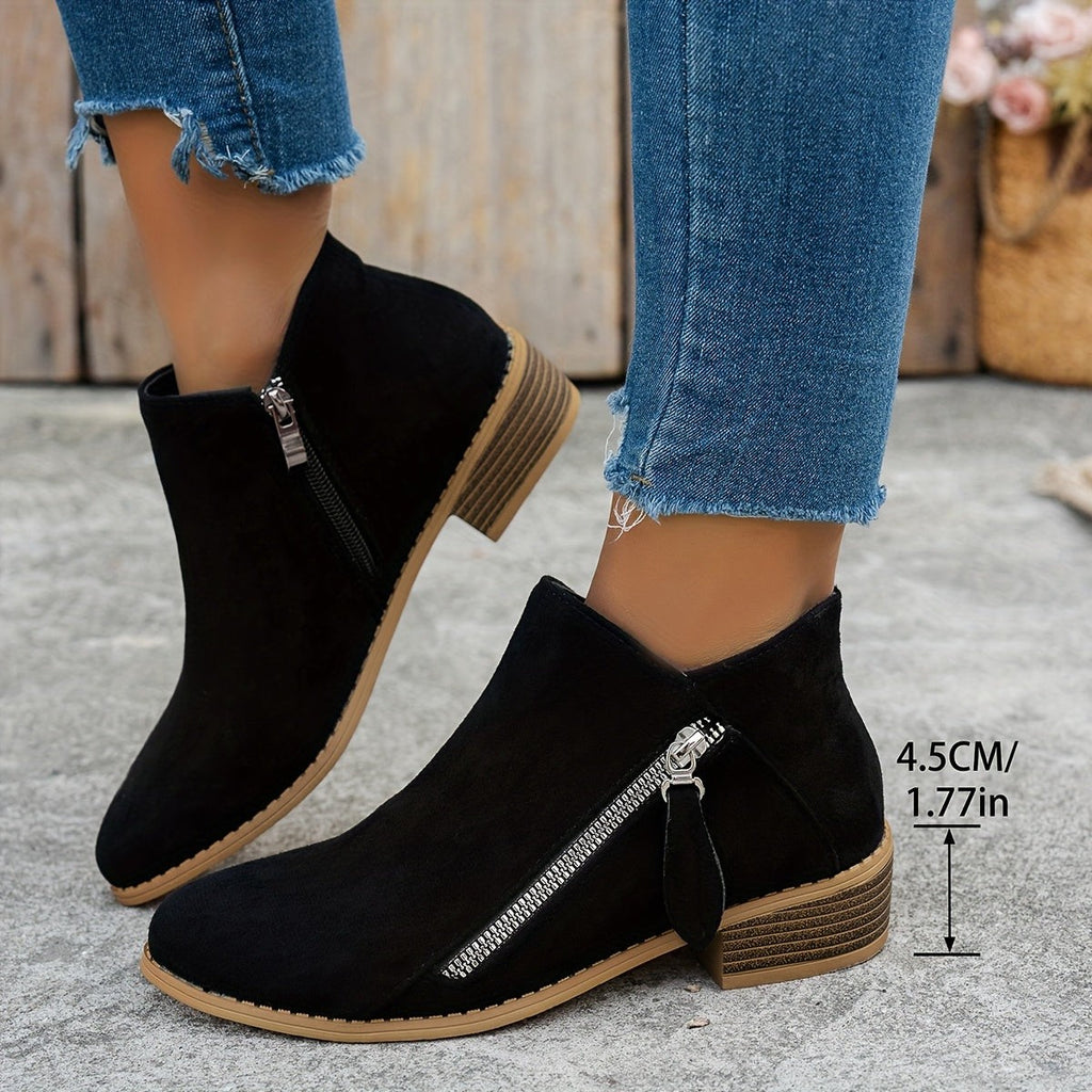 Women's Side-Zip Block Heel Ankle Boots