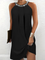 Women's Sleeveless Party Dresses with Embellished Neckline