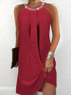 Women's Sleeveless Party Dresses with Embellished Neckline