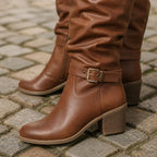 Women's Slouch Knee High Boots with Double Buckles